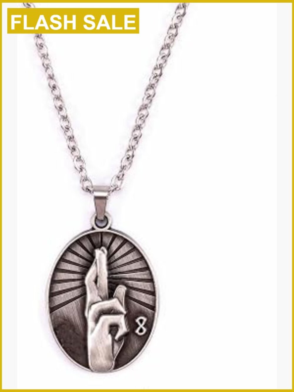 Vintage Carved Hand Gesture Pendant Necklace Cable Chain 21"